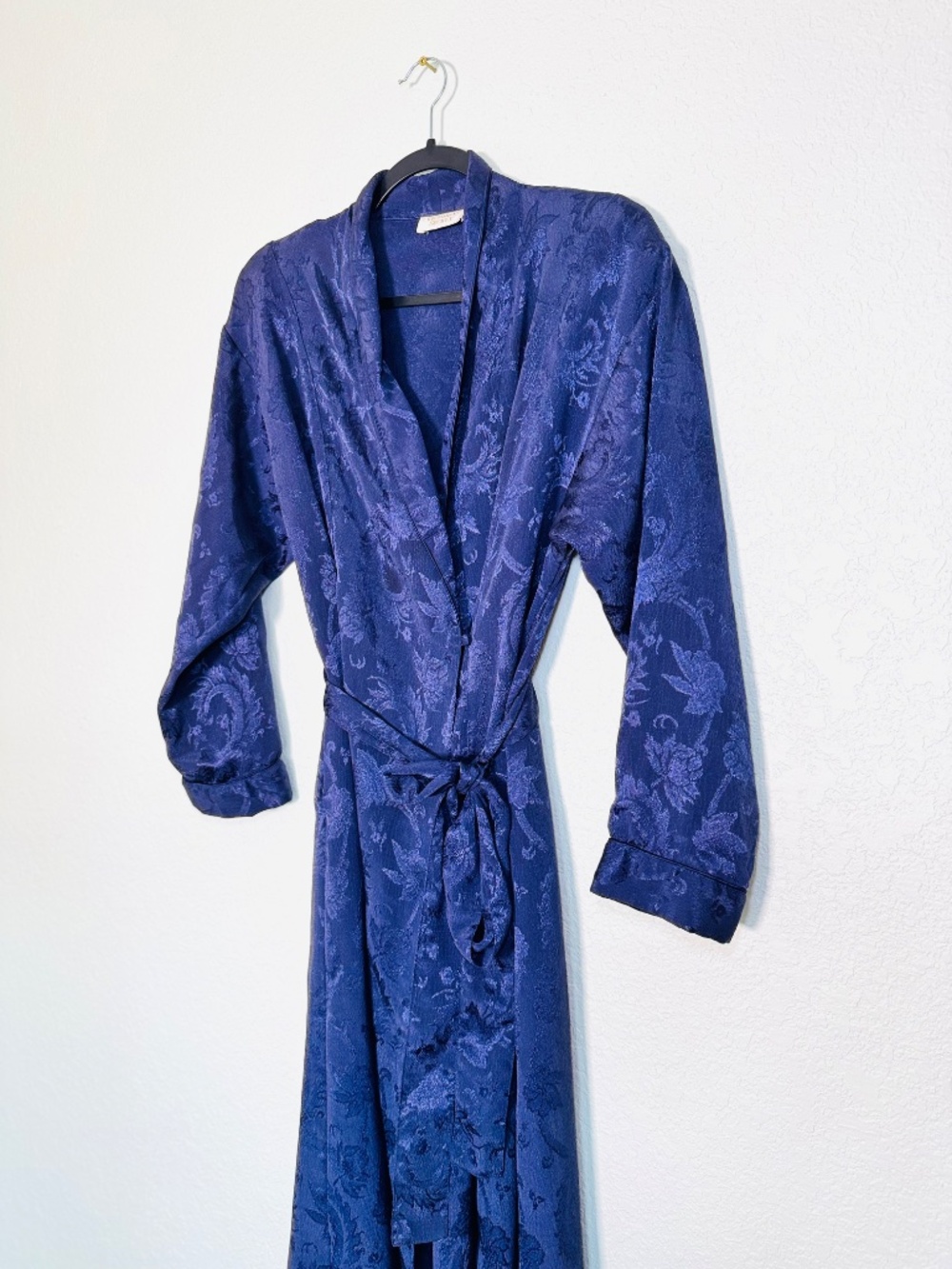 Vintage Victoria's Secret Long Robe S Royal Blue Jacquard Gold Label Glam Y2K